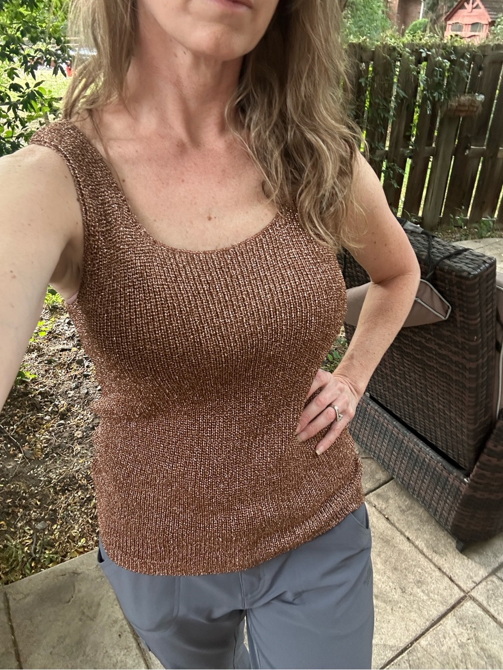 Vintage Suzelle Metallic Bronze lame Knit Tank Top Large Hong Kong